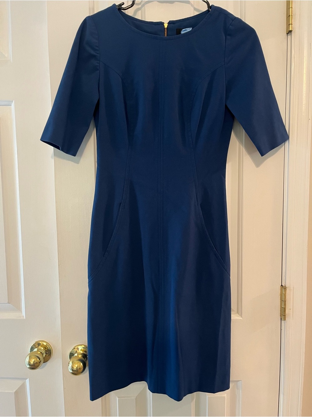 Classic Blue Sheath Dress - Sleek Short Sleeve Style